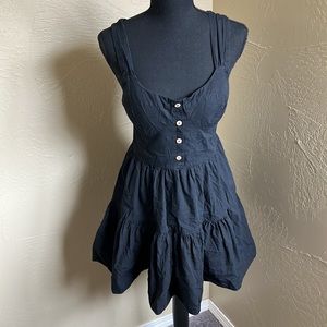 NWOT Black padded ruffle sundress with faux buttons